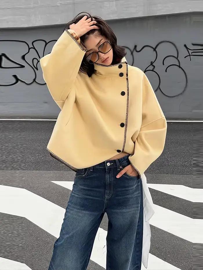 Manteau court Chic à col montant pour femme