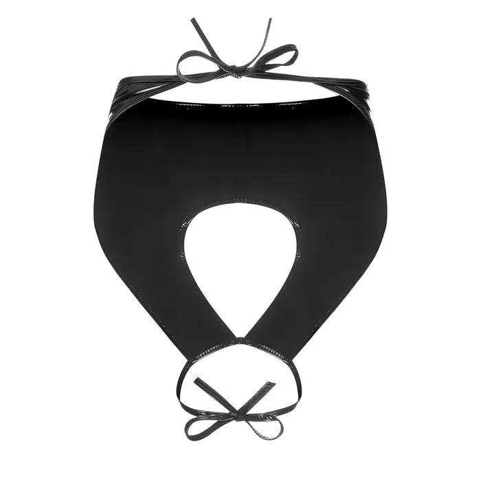 Haut sexy en cuir verni souple à haute brillance col licou gilet en cuir PU frais et doux sangle licou poitrine ajourée gilet chaud pour femmes occasions spéciales