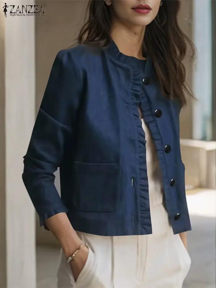 ZANZEA femmes élégantes chemisier à volants chemises à manches longues 2025 mode décontracté élégant boutonné vêtements d'extérieur Cardigan manteaux Feminina