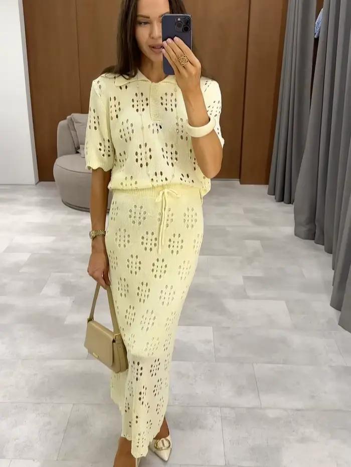 Ensemble 2 pièces sexy en crochet ajouré pour femme
