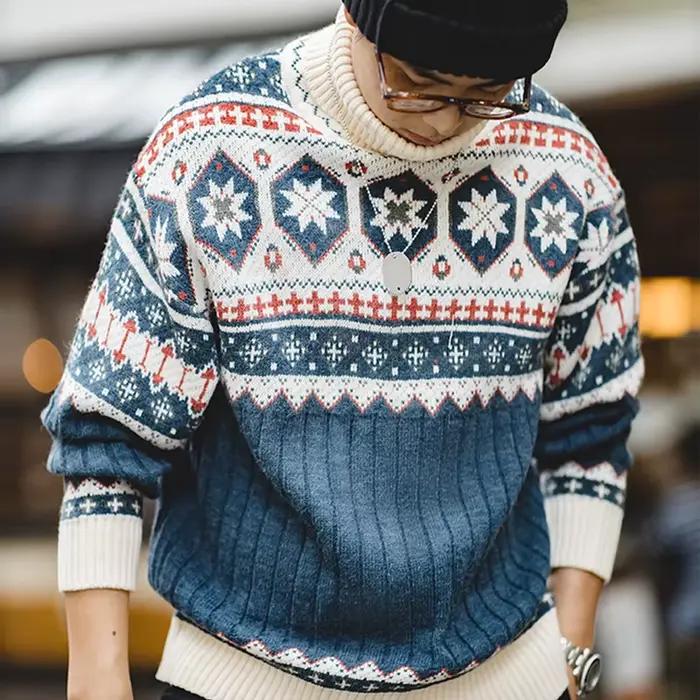 Maden Vintage Fair Isle pull tricoté noël chaud col roulé