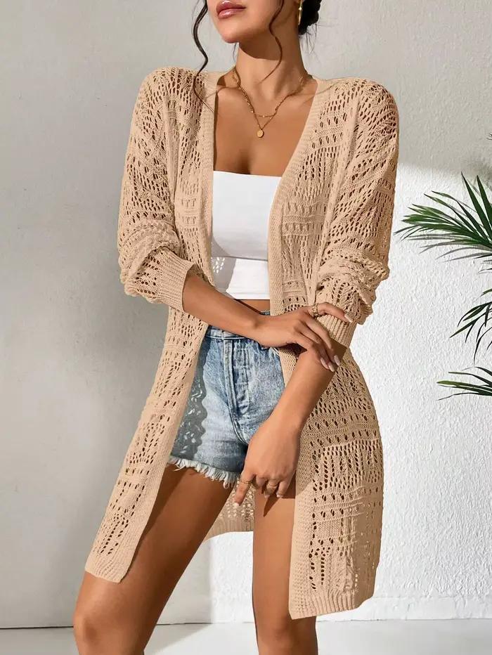 Cardigan blanc en crochet pour femme style kimono maille ajourée ajustement lâche polyester pour plage et ville occasions spéciales