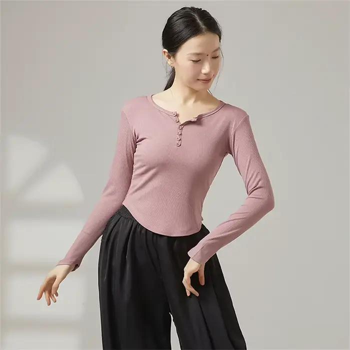 Chemise de danse moderne pour femme en viscose côtelée, haut de poitrine, sans manches, pour yoga, danse moderne, ballet et spectacle