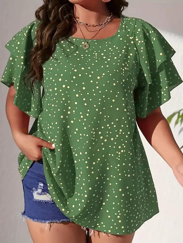 Grande taille 1XL-5XL femmes élégant col en v Blouse Vibrant rose et blanc à pois imprimé dames décontracté à manches courtes t-shirts hauts