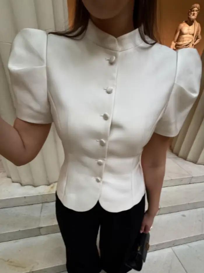 Chemisier Élégant Femme à Manches Bouffantes