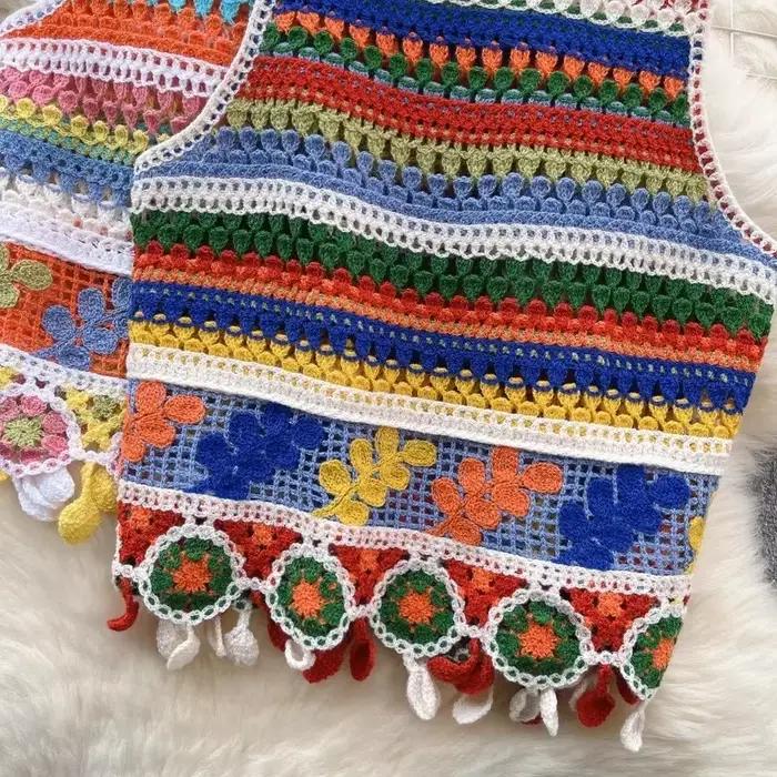 Débardeur bohème tricoté Dancing JL Ants design rétro crochet coloré pour femmes occasions spéciales vacances fantaisie
