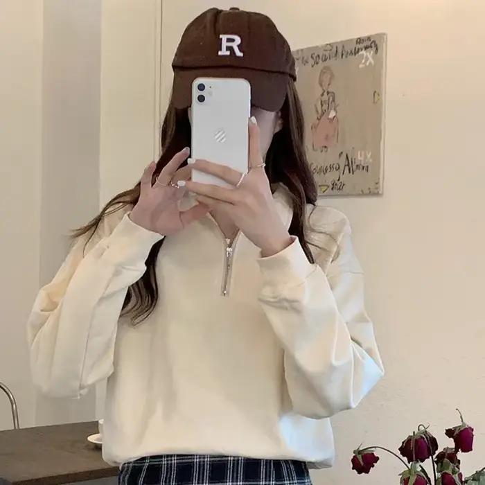 Haut décontracté oversize à col montant pour femme style Harajuku Hong Kong fibre polyester mode étudiante occassions spéciales