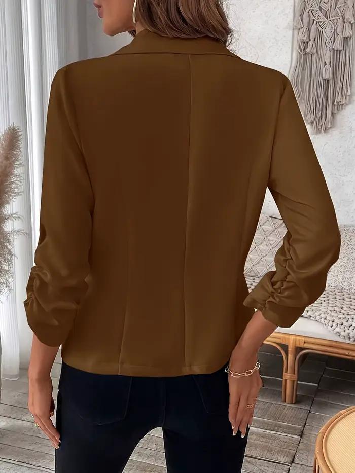 Blazer marron décontractée pour femme avec revers crantés et boutonnage simple pour le bureau et les occasions spéciales printemps-automne