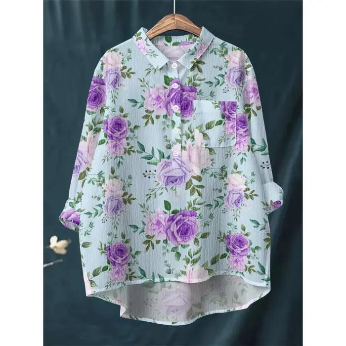 Chemisier Hibiscus Tropical Vintage Floral décontracté chemise pour femme ample à manches longues demi-bouton confortable bulle crêpe matériel haut