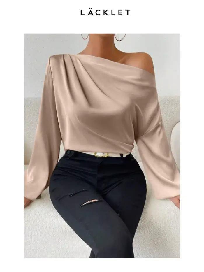 2025 dames hauts femmes chemises et chemisiers à manches longues Sexy couleur unie une épaule Blouses élégantes Style étranger Blusas