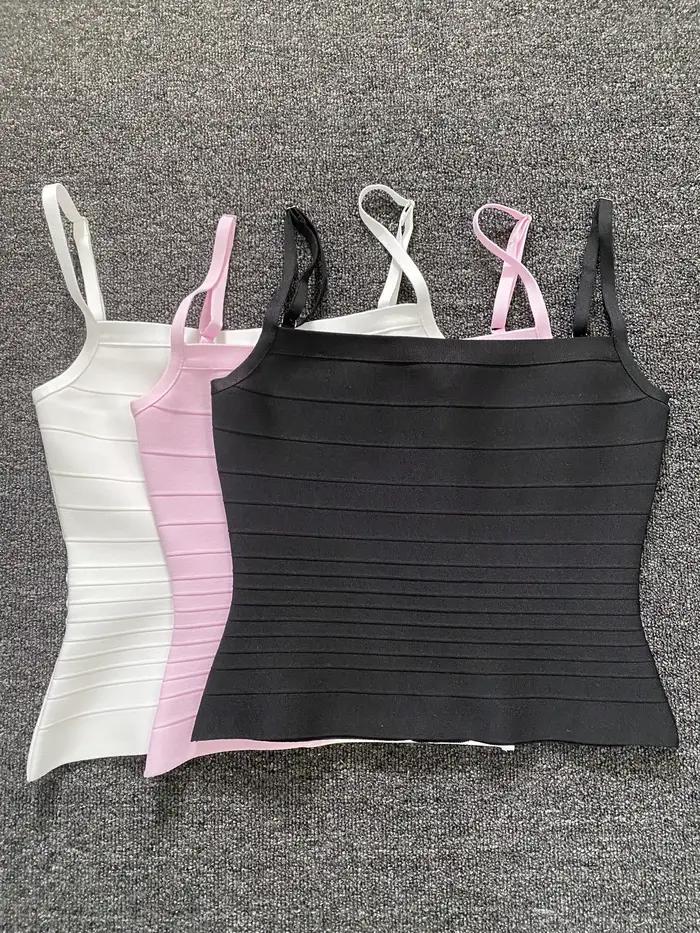 Photos réelles : Nouveaux hauts moulants à rayures pour femmes