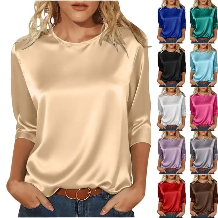 Chemisier en satin de soie imitation léger et doux pour femmes style classique occassions printemps automne