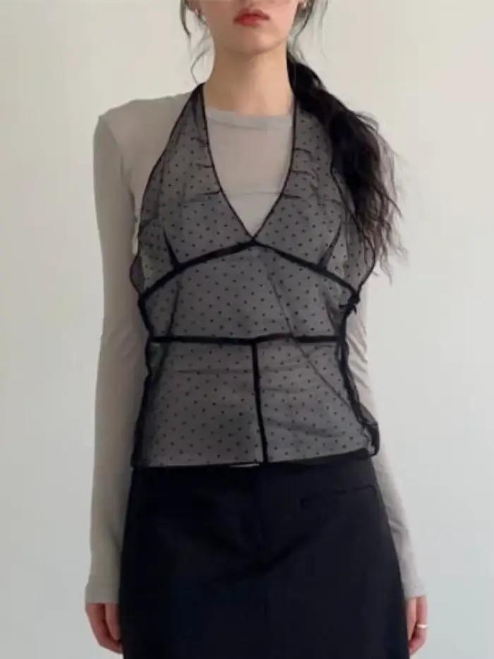 Hauts Tonngirls en maille à pois style Harajuku et Y2K pour femmes, élégants et polyvalents pour les sorties et les occasions spéciales