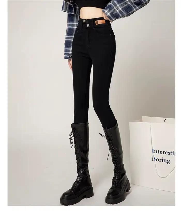 Jean Skinny Taille Haute Femme Boutonné Style Y2K en Denim Extensible Classique Amincissant Jeggings Pantalon Kaki Noir