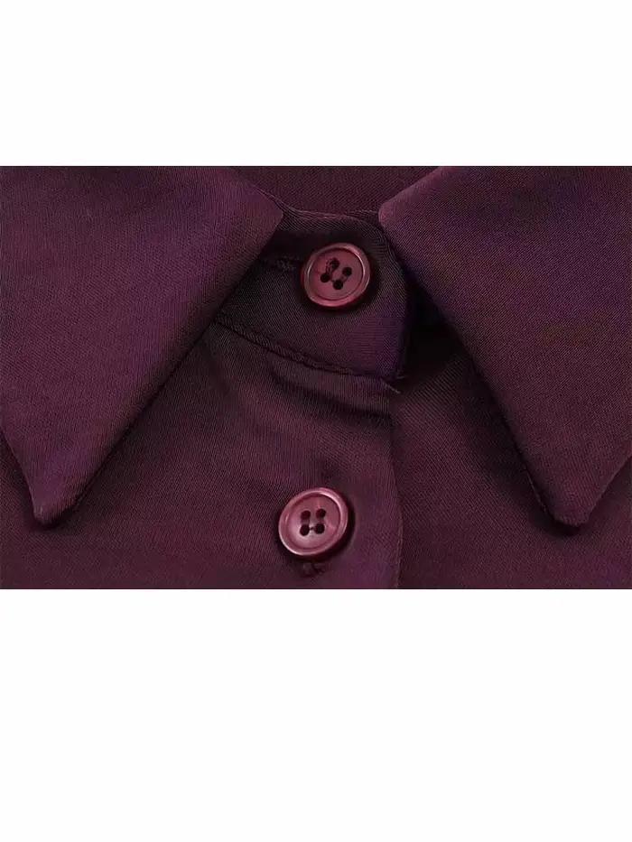 HH femme printemps mode manches longues revers simple boutonnage ballon Version soie Satin Texture hauts courts