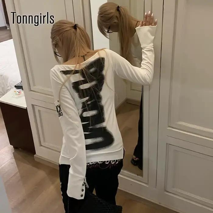T-shirt Tonngirls femme junior Y2K style rétro automne hiver graphique hauts festival carnaval
