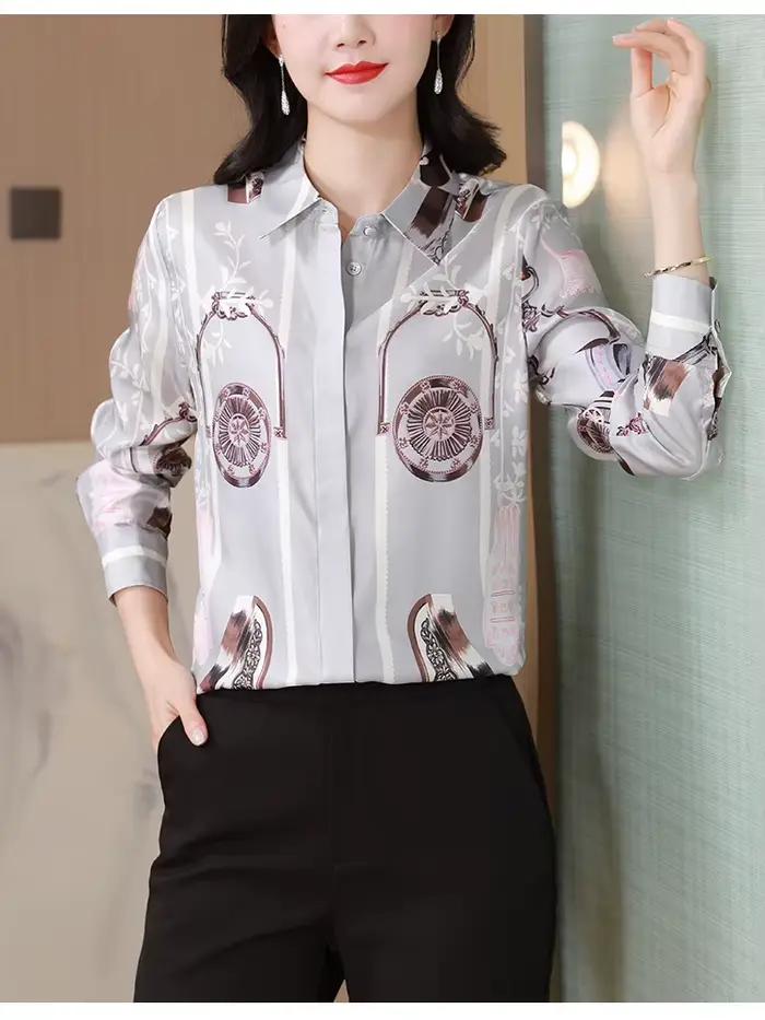 Chemise de piste haut pour femme en polyester imprimé luxueux décontractée avec col rabattu et fermeture boutonnière pour toutes les saisons occasions spéciales