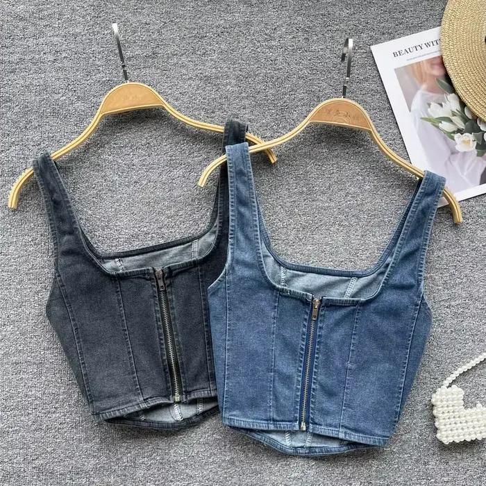 Débardeur en Denim à Fermeture Éclair pour Femme