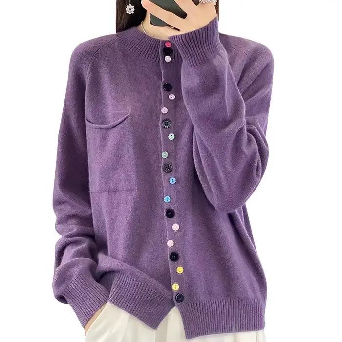 Cardigan en acrylique-coton pour femme, coupe ample, décontracté, automne-hiver, style vintage, occasions spéciales