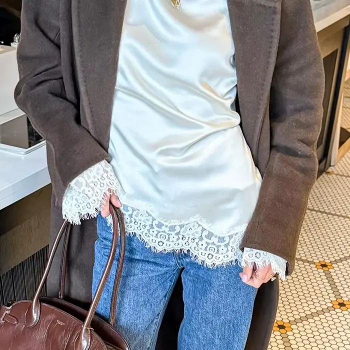 Nouvelle Blouse Élégante en Satin Couleur Unie pour Femme