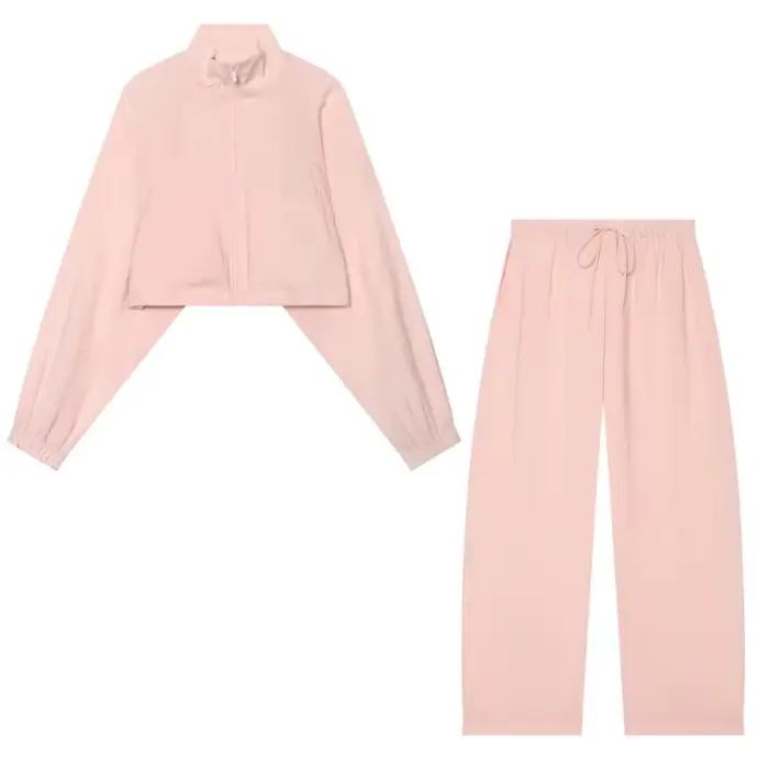 Ensemble deux pièces HipSeam veste courte zippée col montant pantalon taille mi-haute printemps été femme décontracté nouveau modèle 2026