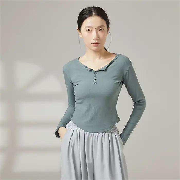 Chemise de danse moderne pour femme en viscose côtelée, haut de poitrine, sans manches, pour yoga, danse moderne, ballet et spectacle