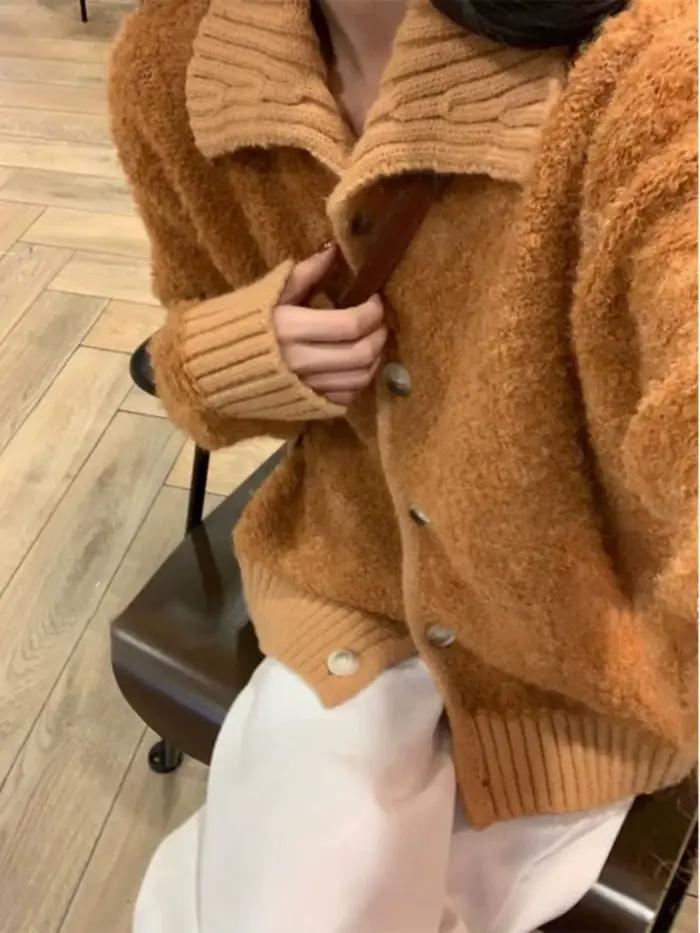 Veste Cardigan pull à col Orange pour femme