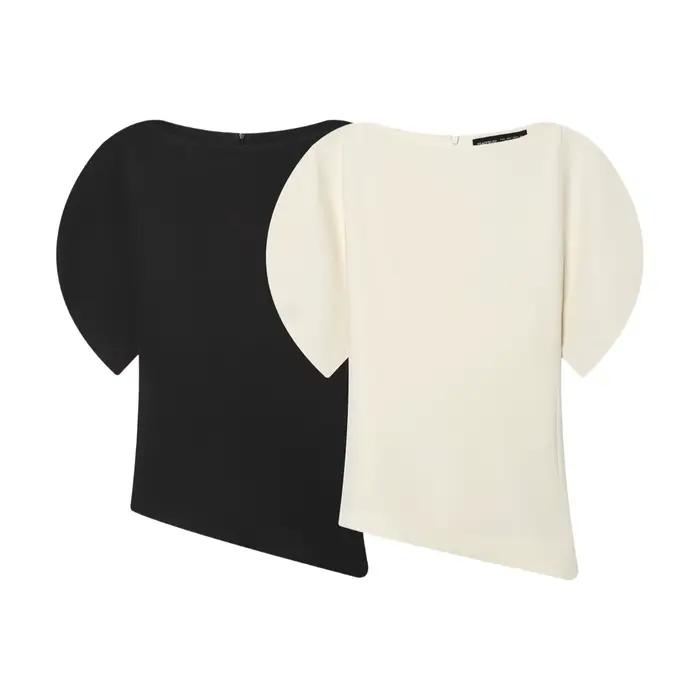 Haut asymétrique polyester avec manches bouffantes pour femme occassions printanières et romantiques