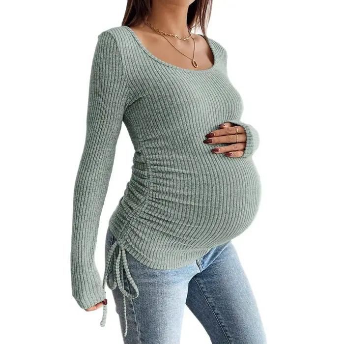 T-shirt tricoté uni à manches longues pour femmes enceintes