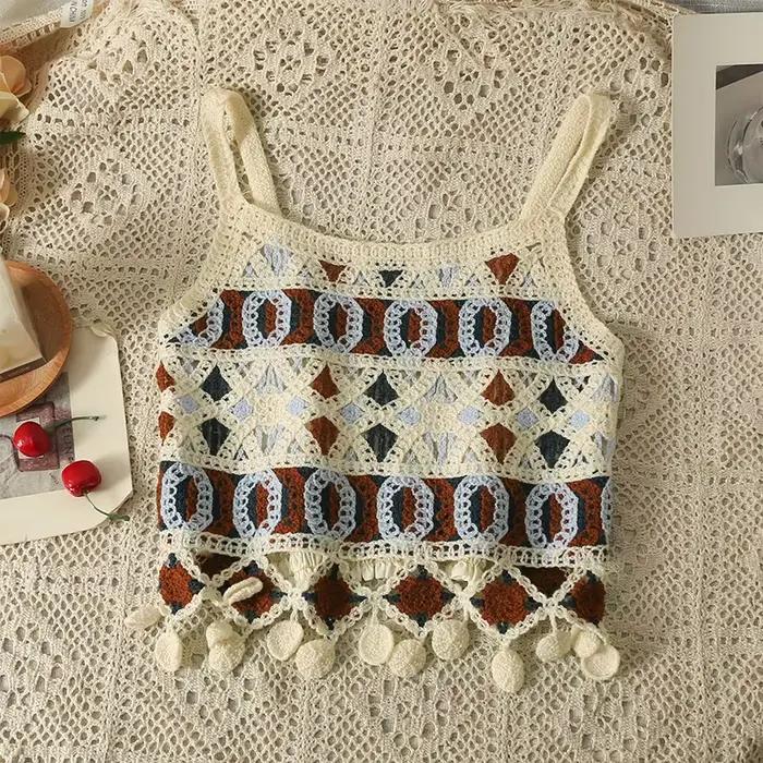 Haut crochet évidé bohème Dancing JL Ants mixte couleur franges pour femmes occasions spéciales