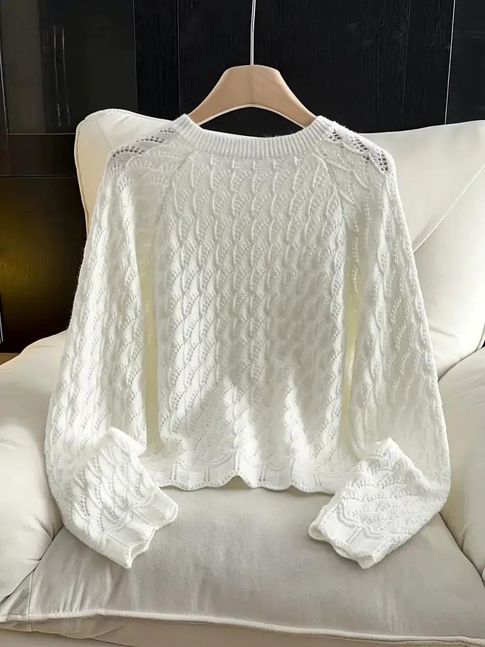 Cardigan en tricot ajouré à col rond et boutons sur le devant pour femme, idéal pour printemps et automne, décontracté et élégant, acrylique et polyester, coupe régulière, fermeture boutonnée, longévité et confort garantis