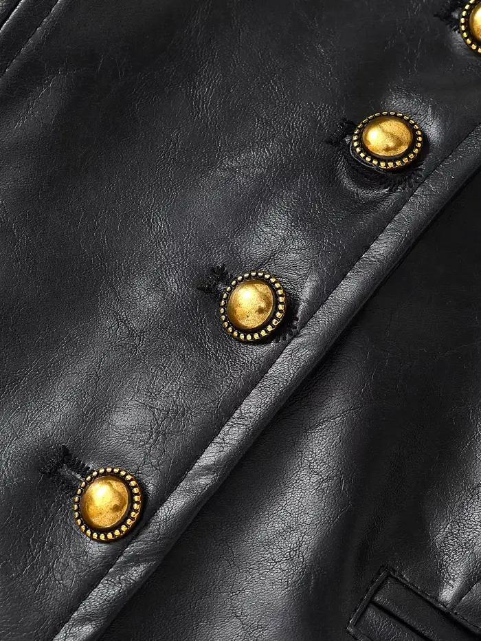 Gilet en simili cuir noir pour femmes – Haut sans manches boutonné à col en V ajusté
