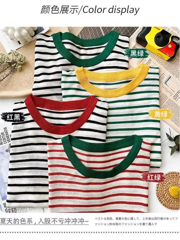 T-shirt décontracté à rayures pour femme junior, style bureau dame, été, coton polyester, taille unique, confort élastique, occassions spéciales