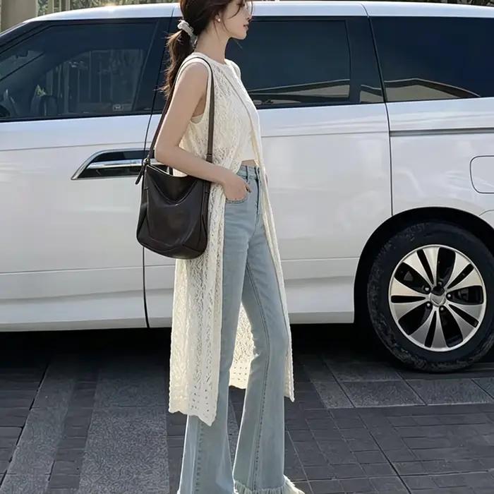 2026 Cardigan long sans manches en crochet style bohème pour femme
