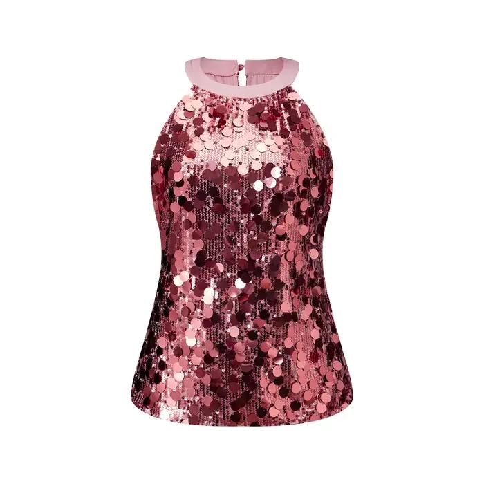 Débardeur d'été à sequins pour femmes, coupe ajustée, style Y2K, pour clubbing, soirées et mariages