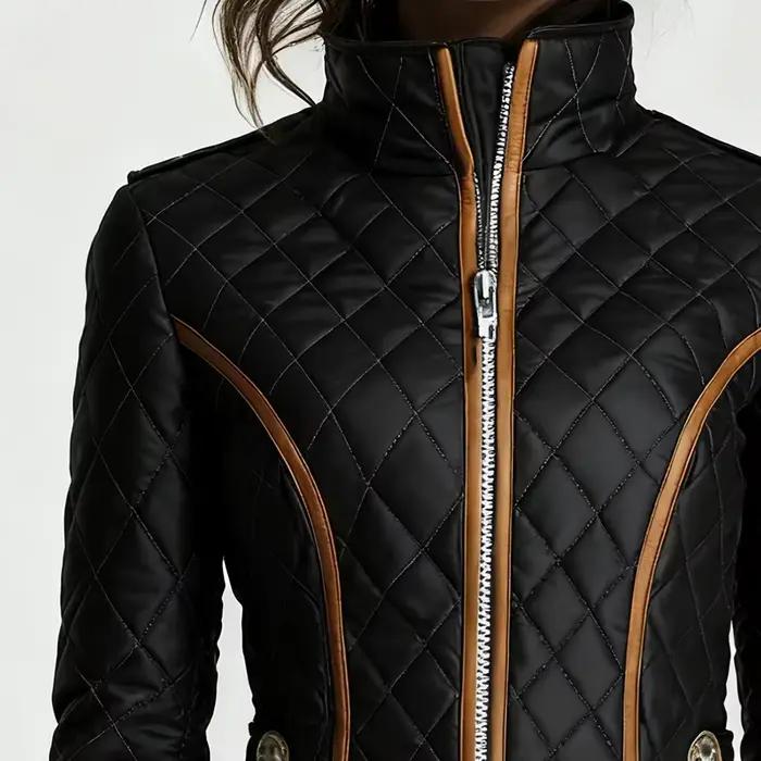 Veste matelassée noire high street pour femmes, coupe amincissante, col montant, automne hiver