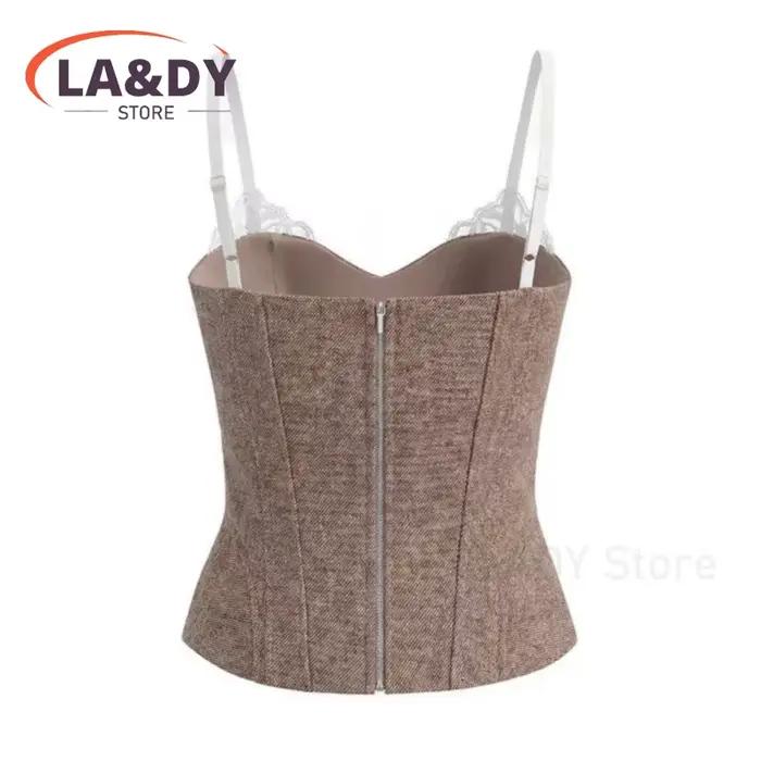 Débardeurs Femme Printemps-Été 2026 Nouvelle Collection Sexy Dentelle Patchwork Fermeture Éclair Uni Sans Manches Style Plage
