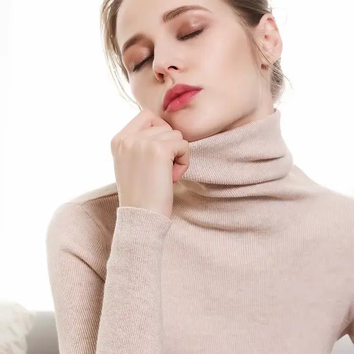 Pull en cachemire pour femme avec col roulé, élégant et douillet, idéal pour l'automne et l'hiver, occasions spéciales et tenues de bureau