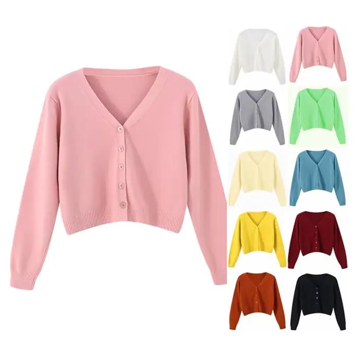 Cardigan Court Femme Col en V Multicolore Coupe Ample Style Décontracté Toute Saison Vêtement Mode Polyvalent Occasions Spéciales
