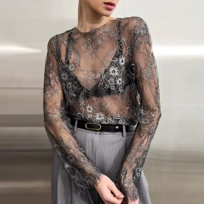 Tsiisd Sexy dentelle transparent chemise haute pour les femmes pure élégance lâche déplacements mode Streetwear pull 2026 Y2k haut femme