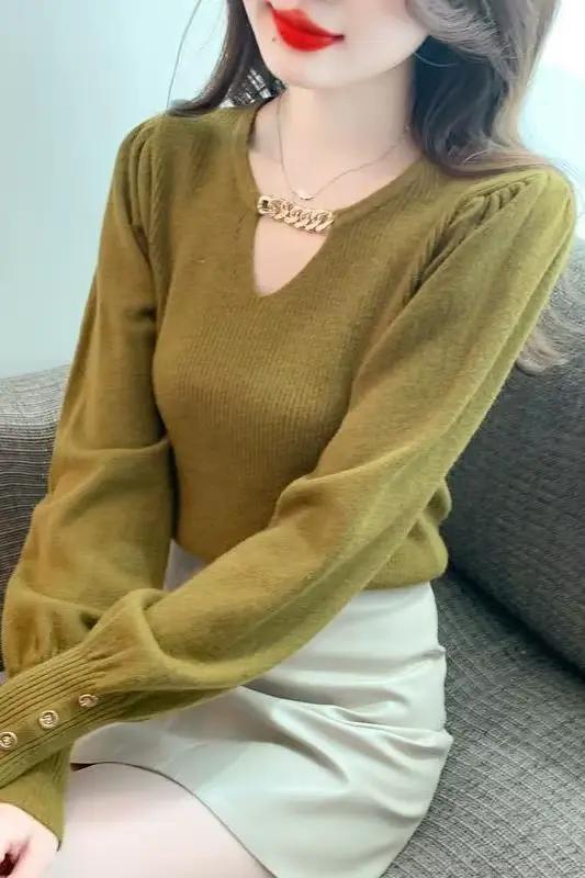 Haut en tricot à manches bouffantes pour femmes