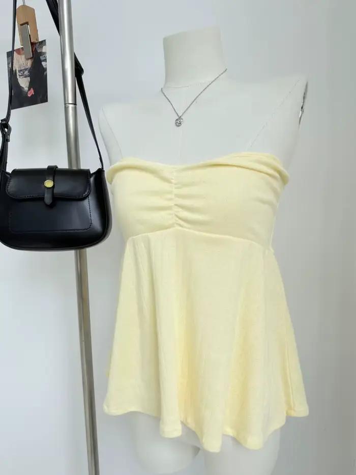 Débardeur pliable jaune beurre en coton pour femmes style préppy et camisole Y2K occassions estivales et urbaines