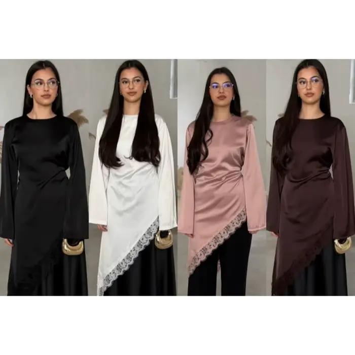 Chemisier à ourlet en dentelle tombant, respirant, à manches longues, coupe irrégulière, confortable, simple, style chemise longue, pour le quotidien et les sorties printemps été