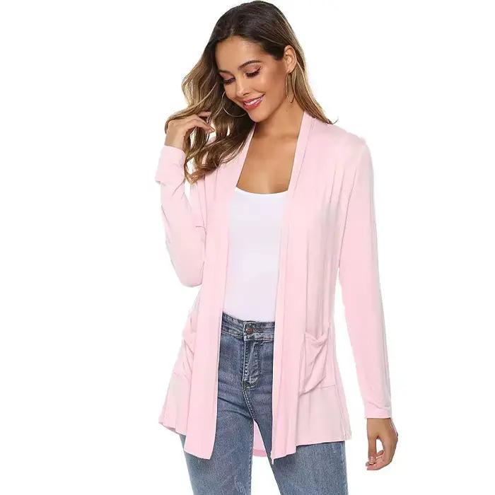 Cardigan à manches longues pour femmes en élasthanne décontracté et élégant pour automne et hiver grandes tailles couleurs douces et variées occasions spéciales