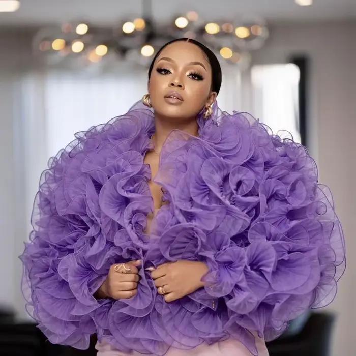 Haut en Tulle à Volants Violets Personnalisé pour Femmes Occasions Spéciales Bureau Chic Soirée Mode Photo