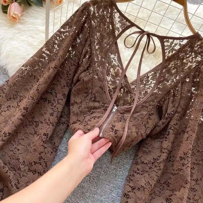 Frenchic-Chemisier en dentelle au crochet pour femme