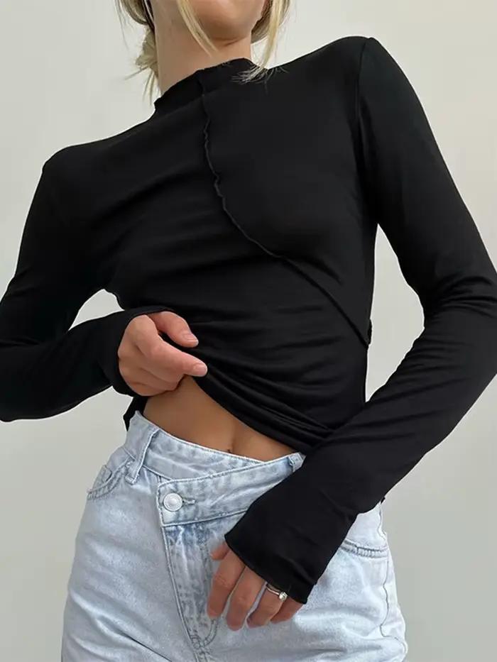 Hauts col roulé 90s femmes style sexy et club automne hiver tissé en coton polyester occassions spéciales