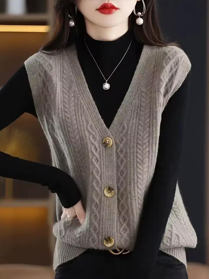 Col en v dame chandails gilet de luxe le voyage chaud automne hiver nouveaux tricots porter pour travailler formel en solide tricot gilets pour les femmes