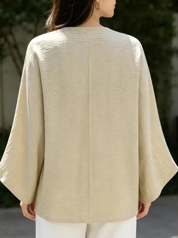 Chemisier Femme Décontracté Simple Col Montant Col en V Manches Longues à Volants Version Basique Couleur Unie Convient pour la Maison