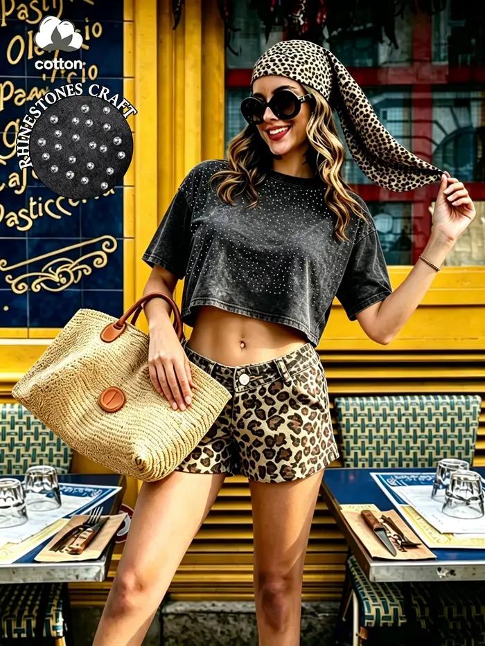T-shirt court décontracté en coton pour femme